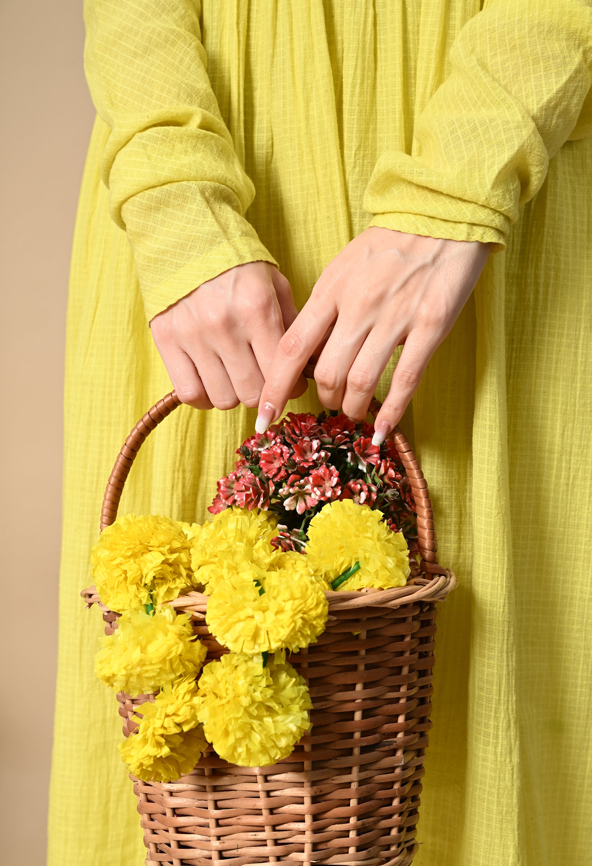 LIME YELLOW KOTTA DORIYA KURTA SET